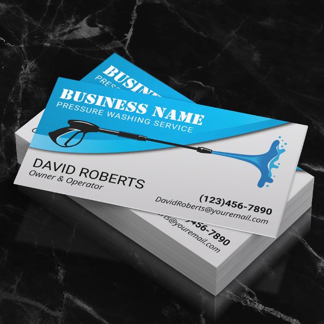 Power Wash Pressure Washing Modern Blue Cleaning Business Card (Creator Uploaded)