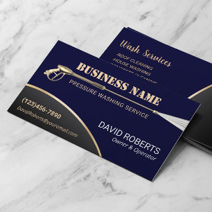Power Washer Pressure Washing Navy Gold Cleaning  Business Card