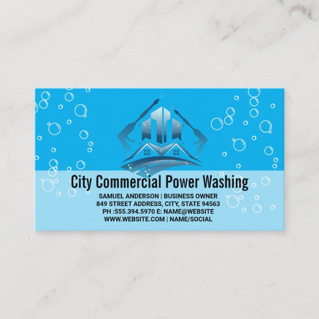 Power Washing Logo | Soap Bubbles  Business Card (Front)