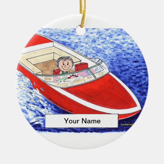 Powerboat - Female Ceramic Tree Decoration (Front)