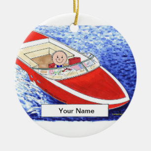 Powerboat - Male Ceramic Tree Decoration