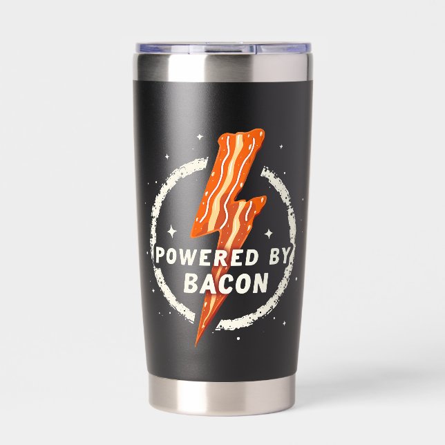 Powered by Bacon Funny Retro Foodie Aesthetic Insulated Tumbler (Front)