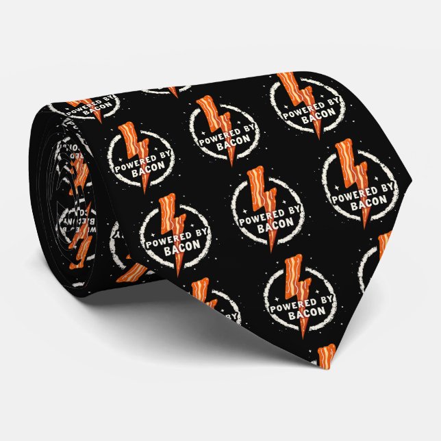 Powered by Bacon Funny Retro Foodie Aesthetic Tie (Rolled)