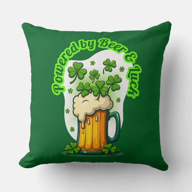 Powered by Beer St Patrick’s Day Shirt – almofada Cushion (Front)