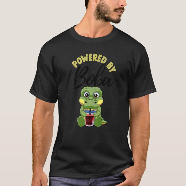 Powered By Boba Crocodile  Women Boba Tea T-Shirt (Front)