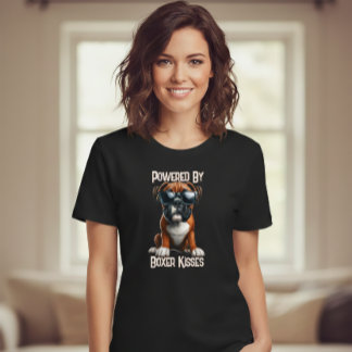 Powered by Boxer Kisses – Funny Boxer Dog Graphic T-Shirt