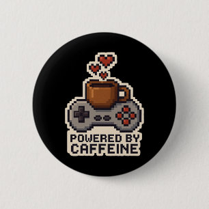 Powered By Caffeine Pixel Art Gamer Coffee Lover G 6 Cm Round Badge
