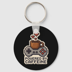 Powered By Caffeine Pixel Art Gamer Coffee Lover G Key Ring