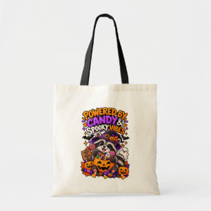 Powered by Candy & Spooky Vibes Cute Halloween Rac Tote Bag