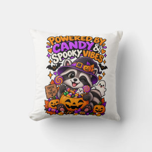 Powered by Candy & Spooky Vibes Halloween Racoon Cushion