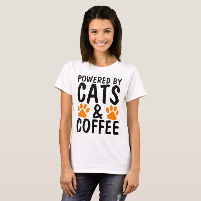 POWERED BY CATS AND COFFEE CAT  T-Shirt (Front Full)