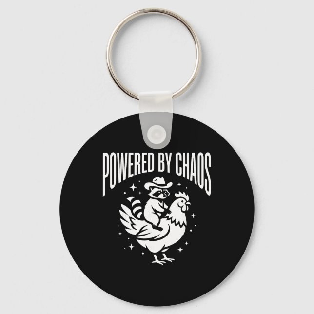 Powered By Chaos - Cute Star Vector Art - Racoon  Key Ring (Front)