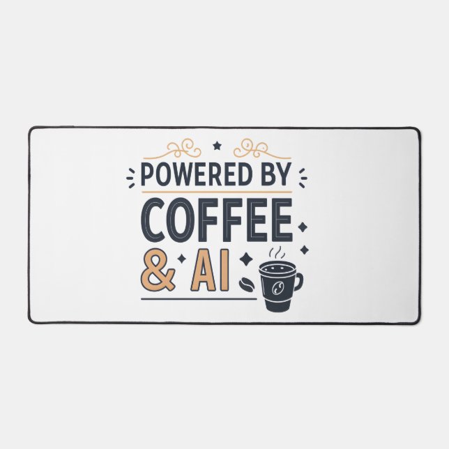 Powered by Coffee & AI Retro Tech Vector Desk Mat (Front)