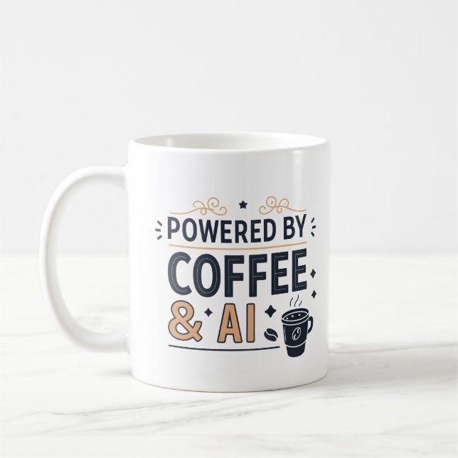 Powered by Coffee & AI Retro Tech Vector Mug (Left)