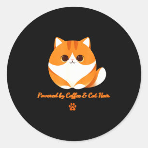 Powered by coffee & cat hair – funny orange ca classic round sticker