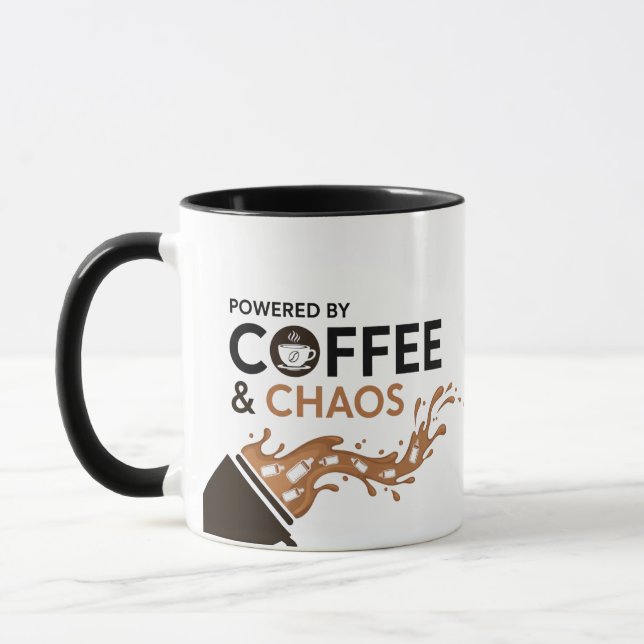 Powered by Coffee and Chaos Funny Parent Mug (Left)