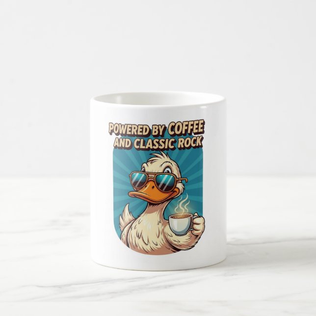 Powered by Coffee and Classic Rock - Cool Duck Coffee Mug (Center)