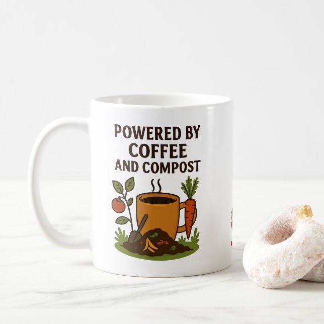 Powered By Coffee And Compost @TLCInTheGarden  Mug (With Donut)