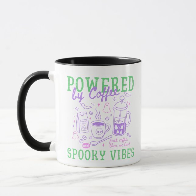 Powered By Coffee And Spooky Vibes Halloween  Mug (Left)