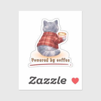 "Powered by Coffee" Cat Holding A Cup of Coffee