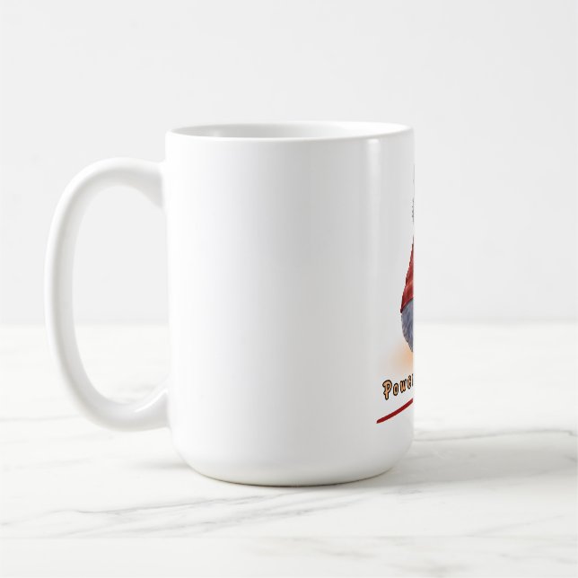 "Powered by Coffee" Cat Holding A Cup of Coffee (Left)