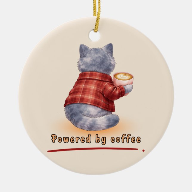 Powered by Coffee Ceramic Tree Decoration (Front)