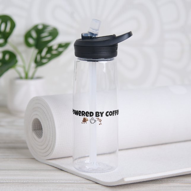 Powered By Coffee Cute Coffee Lover Water Bottle (Yoga (Rotated))