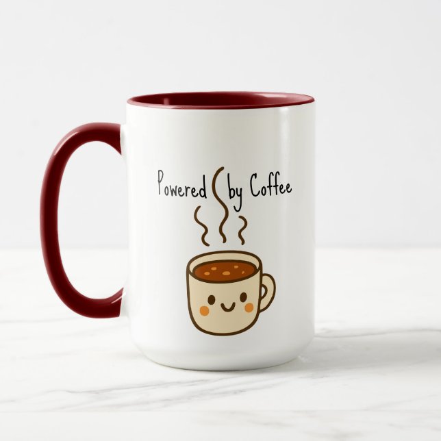 Powered By Coffee - Cute Kawaii Coffee Mug (Left)