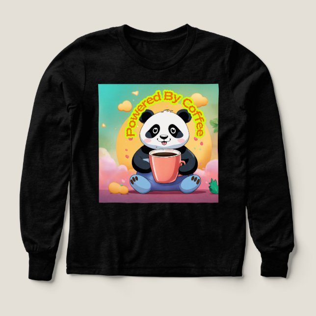Powered By Coffee Panda T-Shirt – Cute Funny Caffe (Design Front)
