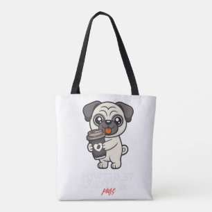 Powered By Coffee & Pugs Cute Pug Dog Tote Bag