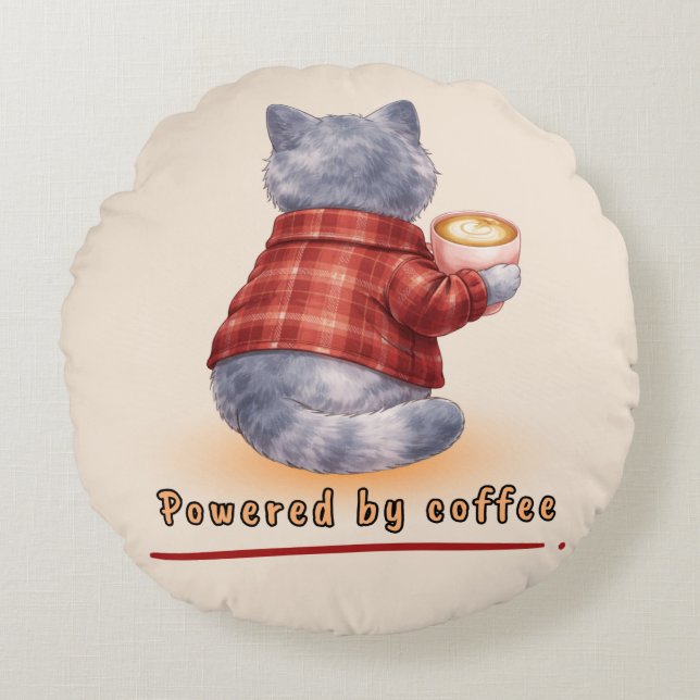 Powered by Coffee Round Cushion (Front)