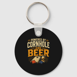 Powered by cornhole and beer funny tailgate key ring