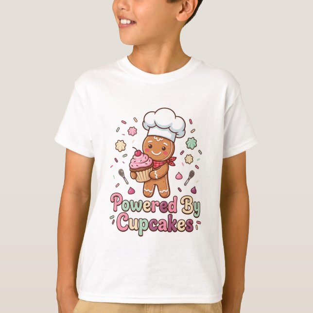 Powered By Cupcakes Cute Baker Gingerbread T-Shirt (Front)