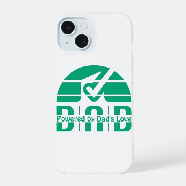 Powered by Dad's Love: Making Memories with Hugs iPhone 15 Case (Back)