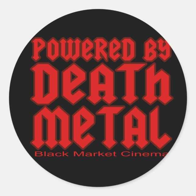 powered by Death metal Classic Round Sticker (Front)