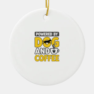 Powered By Dog And Coffee Vintage Shirt Design_1 Ceramic Tree Decoration