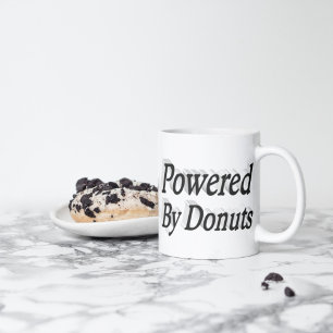 Powered By Doughnuts quote black half text Coffee Mug