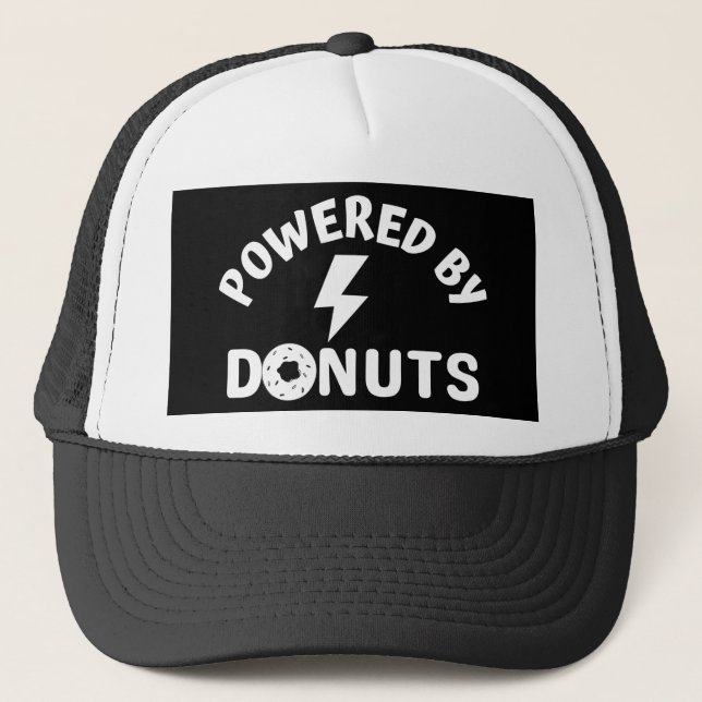 powered by doughnuts trucker hat (Front)