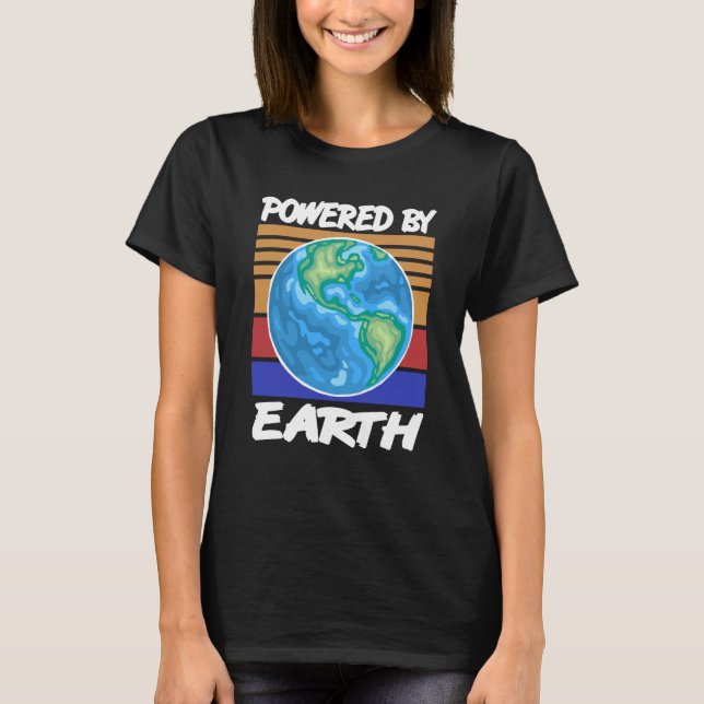Powered By EARTH Retro Solar System Planet Designs T-Shirt (Front)