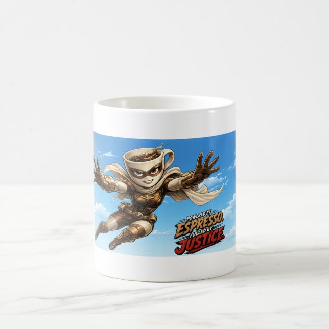 Powered by Espresso. Fuelled by Justice. Coffee Mug (Center)