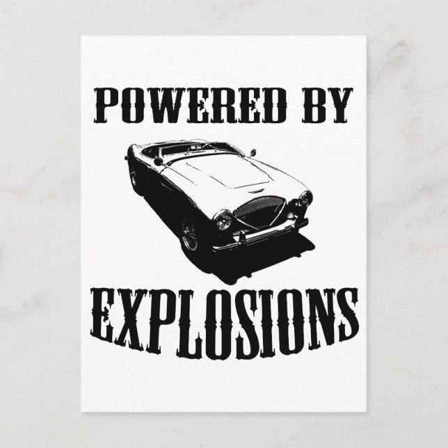 "Powered by Explosions" British Sports Car Postcard (Front)