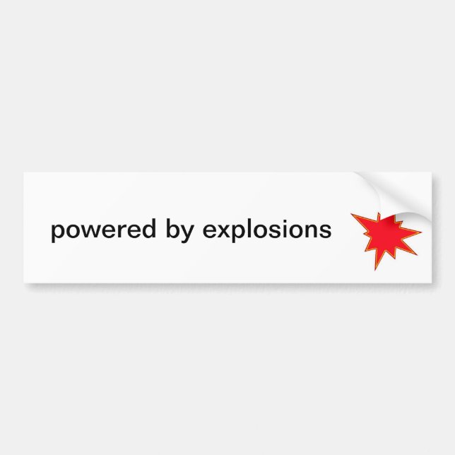 Powered by explosions bumper sticker with simple g (Front)
