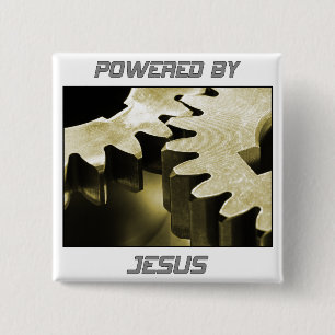 Powered By Jesus 15 Cm Square Badge
