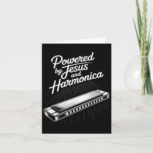 Powered By Jesus And Harmonica Christian Music  Card (Front)
