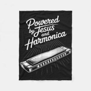Powered By Jesus And Harmonica Christian Music Fleece Blanket