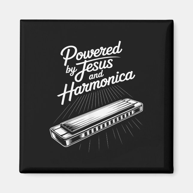 Powered By Jesus And Harmonica Christian Music  Magnet (Front)