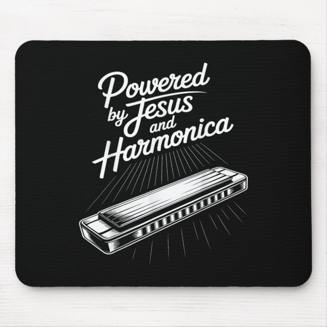 Powered By Jesus And Harmonica Christian Music  Mouse Pad (Front)