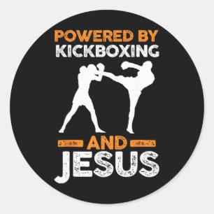 Powered By Kickboxing And Jesus  Classic Round Sticker