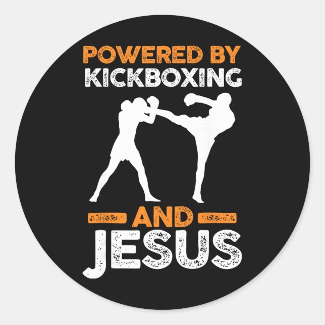Powered By Kickboxing And Jesus  Classic Round Sticker (Front)