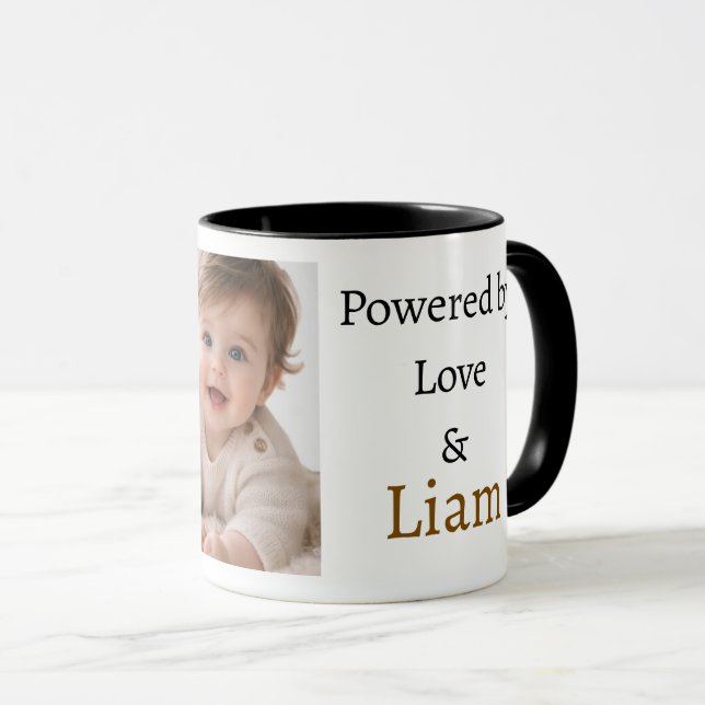 Powered by Love & Custom Name Photo Mug | Personal (Front Right)